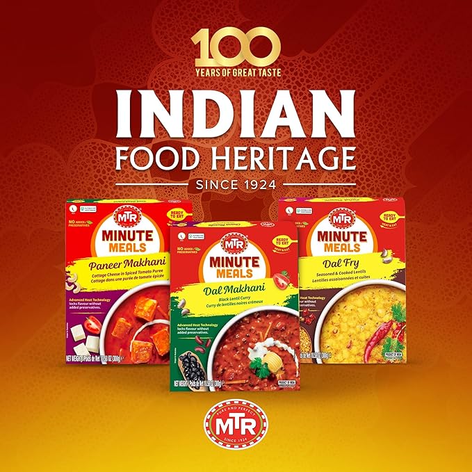 MTR - Minute Meals: Dal Makhani - Rich Black Lentil Curry - Authentic Indian Ready-To-Eat Meal - No Added Preservatives - A Quick Meal Suitable for Vegetarians, Ready in Minutes! (Pack of 6)