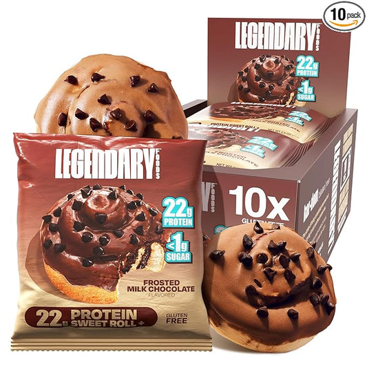 Legendary Foods 22g Protein Cinnamon Roll - Premium High Protien Bars, Low Carb Meal Replacement Snack, Low Glycemic Index, Gluten Free Snacks - Sweet Zero Sugar, Keto and Diabetic Friendly 10-Pack