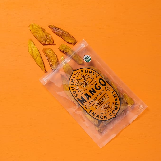 South 40 Snacks Organic Dried Mango Slices, Just 1 Ingredient (4oz bags, pack of 4)