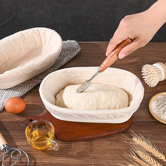 Saint Germain Bakery Premium Round Bread Banneton Basket with Liner - Perfect Brotform Proofing Basket for Making Beautiful Bread (10" Oval (2x count))