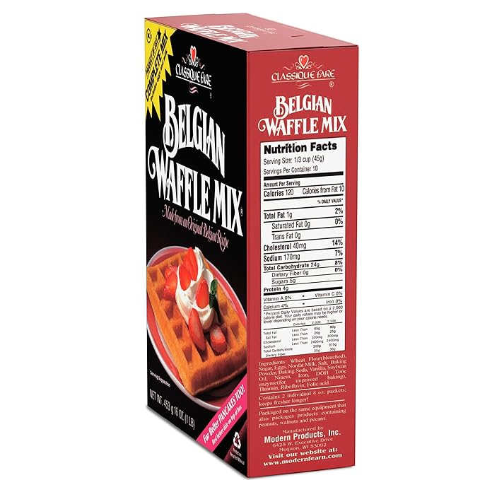 Classique Fare Belgian Waffle Mix - Makes Light and Crisp Waffles, Pancakes, Muffins & Crepes - Works with Waffle Maker - Fast and Fresh Breakfast Foods - 16 Oz Boxes (Pack of 3)