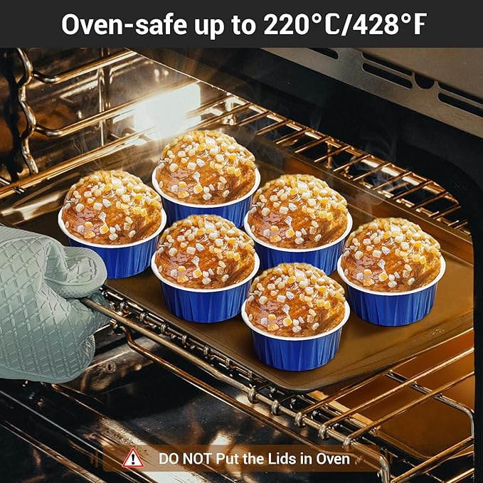 EUSOAR Creme Brulee Ramekins Disposable with Sporks, 120pcs 5oz Foil Baking Cups Ramekins with Lids, Muffin Cupcake Liners Mini Cake Pans with Lids for Party Wedding Birthday Picnic Family Gathering