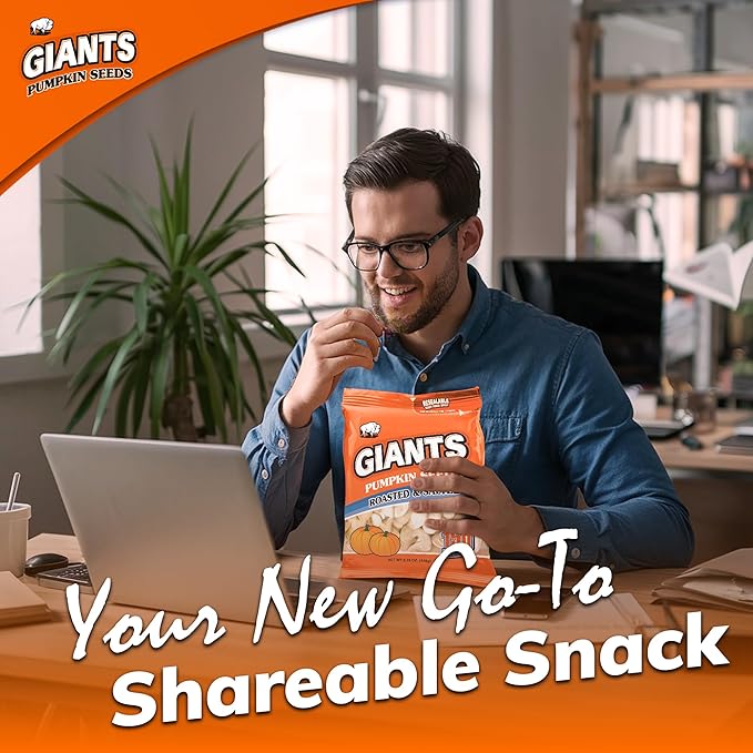 GIANTS Pumpkin Seeds - Pumpkin Seeds in Shell, Pumpkin Seeds to Eat, Roasted and Salted, Whole Pumpkin Seeds with Shell, High Protein Snack with 15g Protein Per Serving - 5.15 oz (Pack of 2)