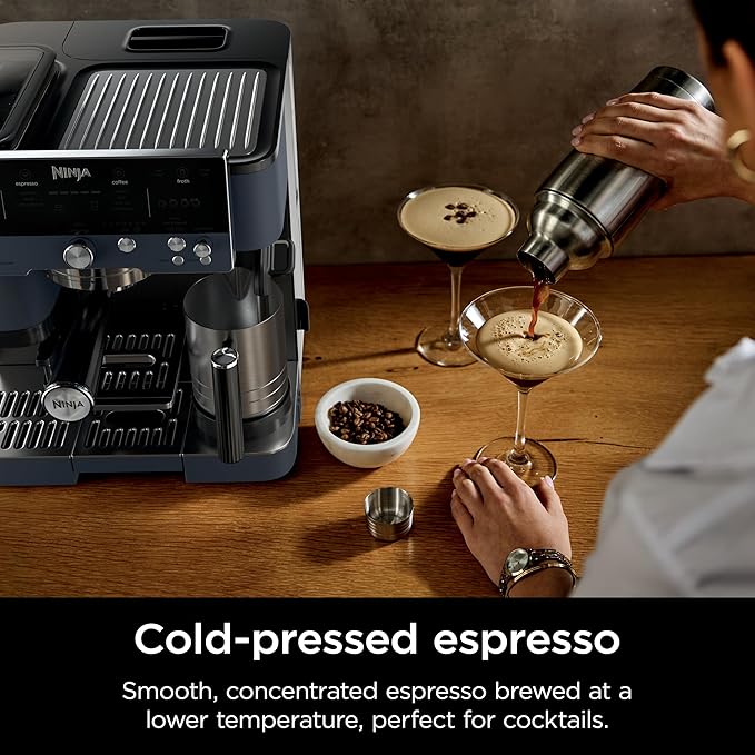 Ninja Luxe Caf챕 Premier Series, Espresso Machine, Drip Coffee Maker & Rapid Cold Brew, Integrated Grinder, Assisted Tamper, Hands-Free Frother, for Cappuccinos & Lattes, Cyberspace, ES601CY