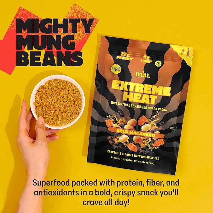 Daal By Keen Crunchy Mung Bean Snacks ??Wild Habanero - Plant-Based Protein, High Fiber, Gluten Free & Nut-Free ??Mix into Salads or Enjoy as an On-the-Go Snack - 1 Resealable Pack, 4.76 oz
