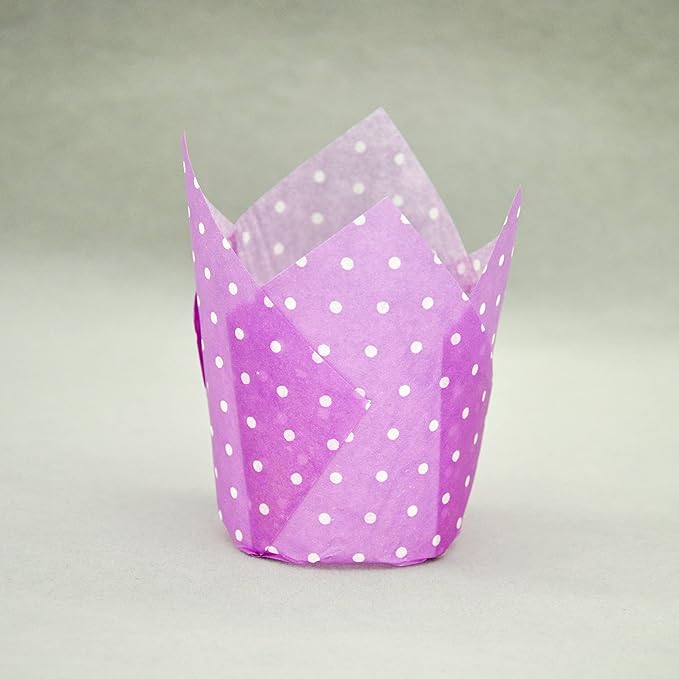 Large Muffin Greaseproof paper Baking cupcake cups, 2-1/4" x 4" Purple printed with Polka Dot Tulip Baking Cup(Large) (125pcs)