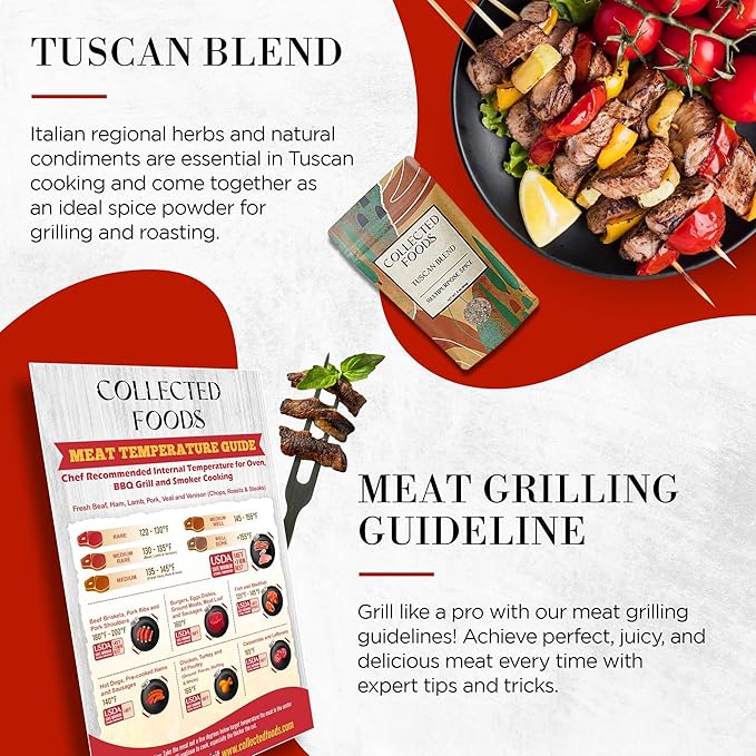 BBQ Seasoning and Rub Gift Set - BBQ Seasonings and Spices for Cooking with the Grill - Gourmet Spice Set: Bacon Salt, Harissa, Umami Mushroom Powder, Coffee Rub, Tuscan Grill