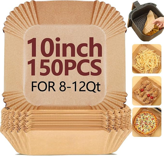 10 Inch Air Fryer Liners Disposable-150PCS Square Parchment Paper Liners,Heat Resistant & Non-Stick,Unbleached Liners for Air Fryer,Oven,Roasting,Baking,Microwave竊뉰ottom is 9 Inchç«?,<div>