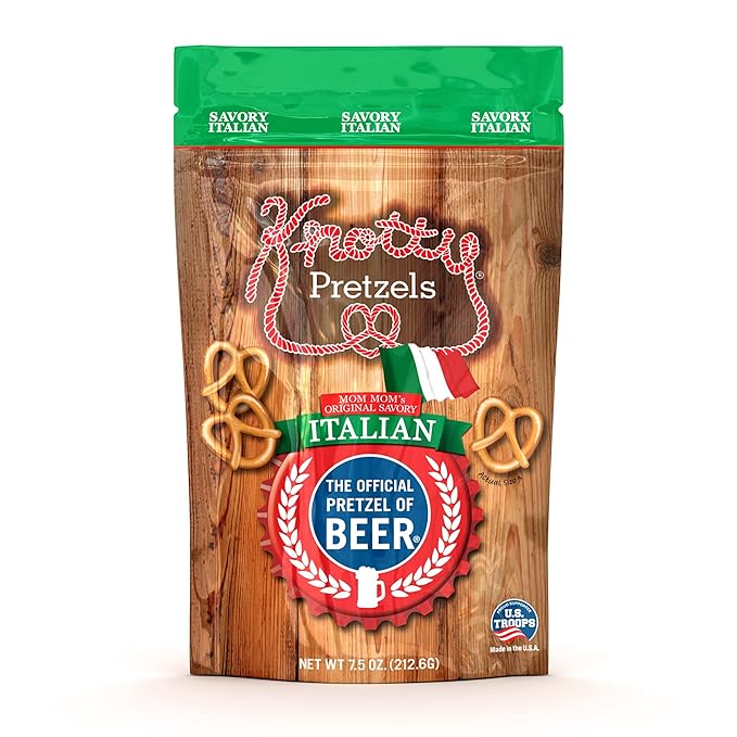 Knotty Pretzels ?쏷he Official Pretzel of Beer??7.5 oz Individual Seasoned Pretzels in Resealable Pretzel Snack Bags, The Perfect Pairing for Beer, Savory Italian Flavor (3-Pack)