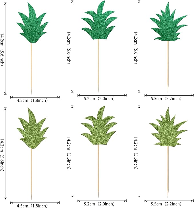 24 Pack Pineapple Cupcake Toppers Glitter Donut Pineapple Leaf Cupcake Picks Tropical Hawaiian Luau Pineapple Theme Baby Shower Kids Birthday Party Cake Decorations Green