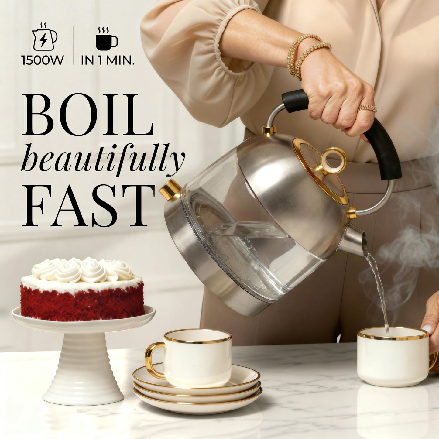 Styled Settings Stainless Steel Electric Kettle with Temperature Control