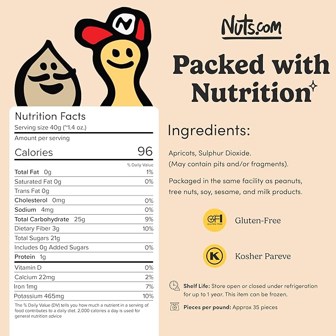 Nuts.com – Dried Apricots Turkish – No Sugar Added, Healthy Fruit Snack for Adults & Kids – Naturally Plump & Juicy, Good Source of Potassium & Fiber – Vegan, Gluten-Free, Kosher Pareve – 2 Pound Bag