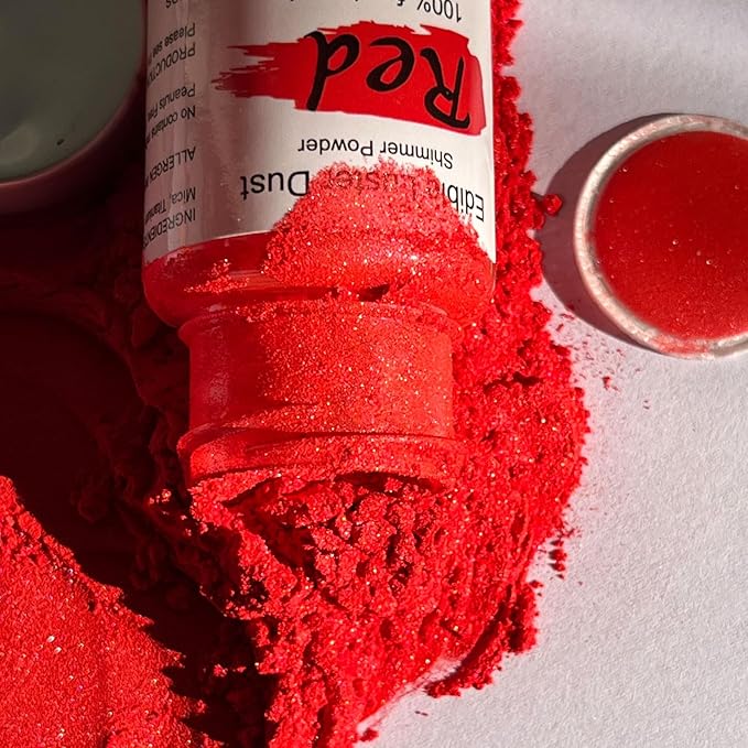 Red Luster Dust Edible Glitter for Cocktails ??10g Colaele Edible Shimmering Dust for Chocolates, Metallic Food Coloring Powder for Cake Decorating Edible Glitter for Drinks, No Gluten,Vegan