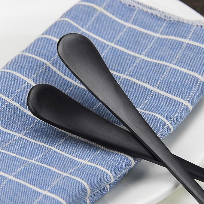 Serving Spoons Set, Black Stainless Steel, 8.7 Inch, Slotted and Solid Serving Utensils for Party Buffet Dinner Banquet Cooking Kitchen Basics, Mirror Finish Flatware, 4 Piece