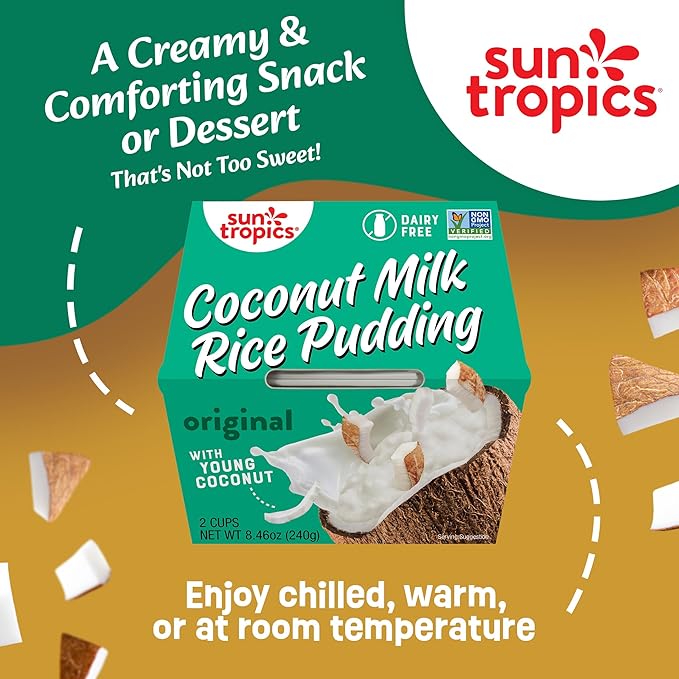 Sun Tropics Coconut Milk Rice Pudding Snack, Original, Gluten Free, Dairy Free, Vegan, Low Sugar, Non-GMO, Ready-to-Eat, 8.46 Oz (Pack of 6)