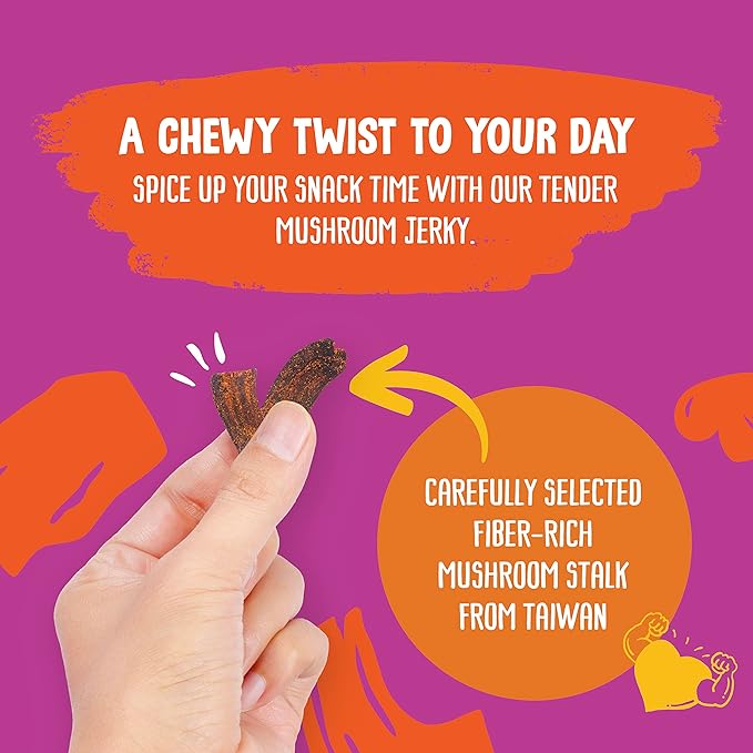 The Daily Good Mushroom Jerky - Single-Pack Snacks, High-Fiber Mushroom Snack, Meatless & Gluten-Free Food, Contains Eggs, Made from Shiitake Stalk, 0.58 lbs., Vegetarian, Charcoal Grill (BBQ Flavor)