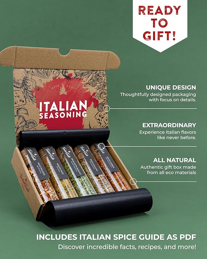 TIMBER TASTE® Italian Spice Gift Set - Gourmet Flavors of Italy - Italian Spices & Seasonings Set for Men & Women - Gifting for Men's Birthdays - Dad Birthday Gifting Ideas