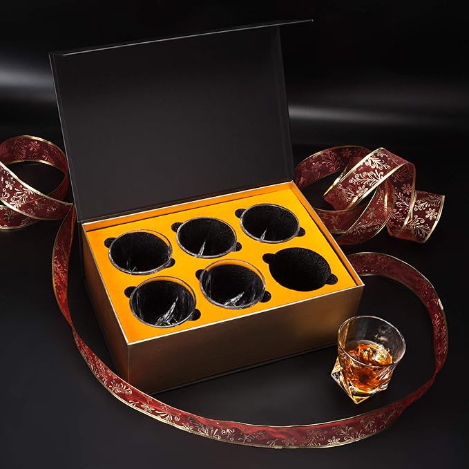 KANARS Crystal Whiskey Glass - Set of 6 Rocks Glasses 10 Oz in Luxury Box - Lowball Bar Tumblers for Scotch Cocktail Irish Whisky Cognac Rum - Gifts for Men Dad - Ultra Clear