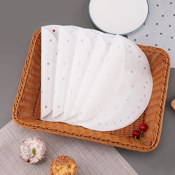 Beasea Air Fryer Parchment Paper 11 Inch, 200pcs Disposable White Perforated Parchment Paper for Air Fryer and Steaming Basket