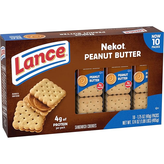 Lance Sandwich Cookies, Nekot Peanut Butter, 10 Individually Wrapped Packs, 6 Sandwiches Each