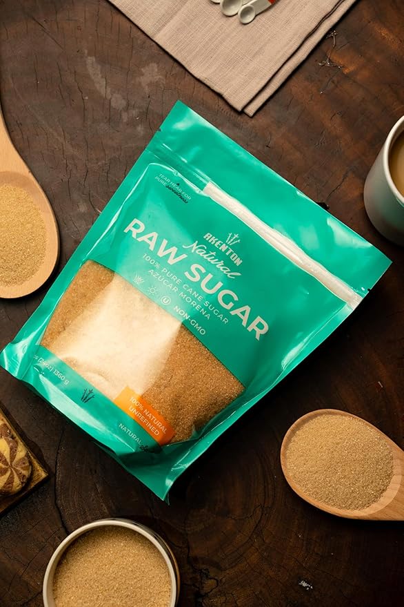 Akenton Natural Raw Cane Sugar, 1.5 Pound Resealable Bag | 100% Natural, Unprocessed, Unbleached, Unrefined Sugar | Gluten-Free, Vegan, Kosher | Non-GMO Project Verified