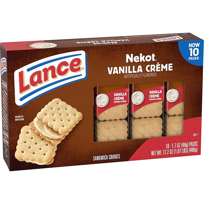 Lance Sandwich Cookies, Nekot Vanilla Creme, 10 Individually Wrapped Packs, 6 Sandwiches Each