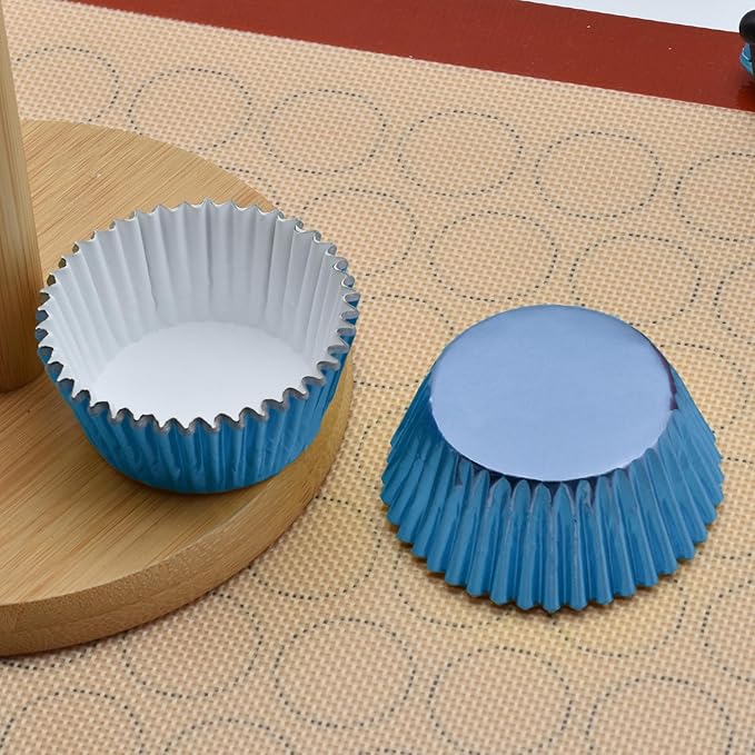 200 Pcs Blue Foil Cupcake Liners Standard Baking Cups Muffin Paper Cases