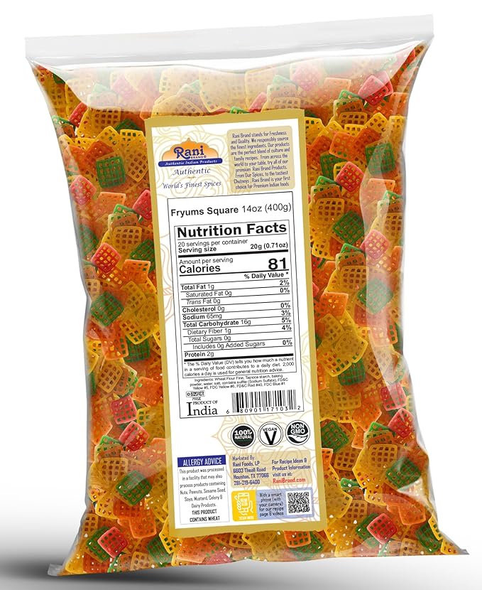 Rani Far Far / Fryums (Wheat & Tapioca Pellet) Square Shape 14oz (400g) ~ Vegan, Kosher, Uncooked, Used to Make Papad, Bhungra / Chip Snack