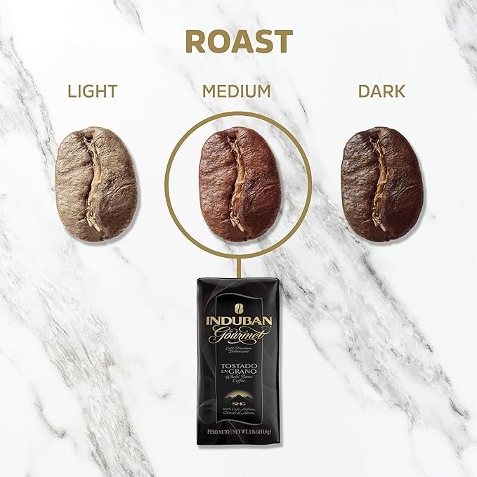 Induban Gourmet, 16 oz Bag, Whole Bean Coffee, Medium Roast - Premium 100% Arabica Coffee from the Dominican Republic (Pack of 1)