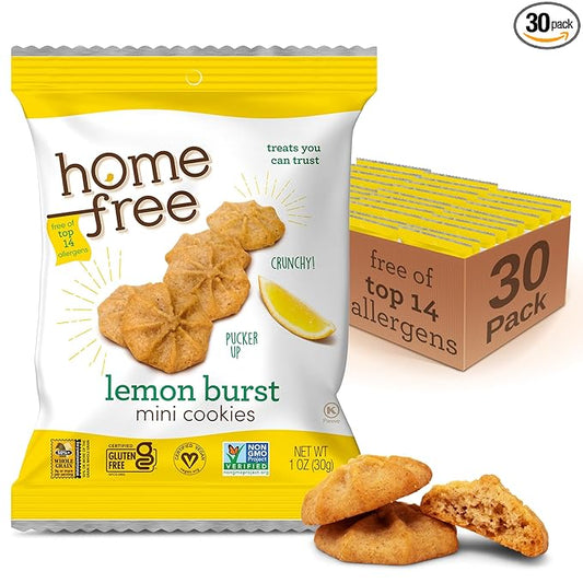 Homefree Treats You Can Trust Gluten Free Mini Cookies, Single Serve, Lemon Burst, 1.0 Ounce (Pack of 30)??,<div>