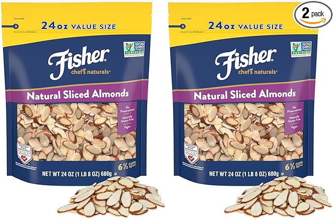 Fisher Chef's Naturals Unsalted Sliced Almonds 24oz (Pack of 2), Raw Nuts Perfect for Cooking, Baking & Snacking, Vegan Protein, Keto Snack, Gluten Free