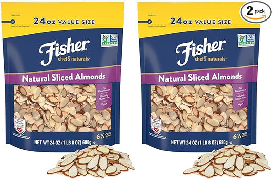 Fisher Chef's Naturals Unsalted Sliced Almonds 24oz (Pack of 2), Raw Nuts Perfect for Cooking, Baking & Snacking, Vegan Protein, Keto Snack, Gluten Free