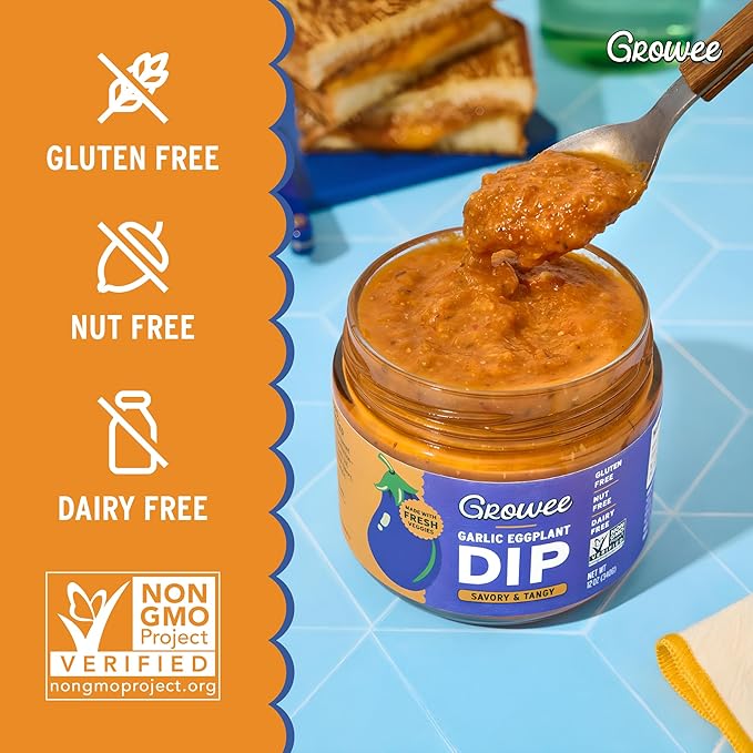 Growee Vegan Garlic Eggplant Dip (2 Pack) ??Plant-Based Queso & Mayo Alternative ??Nut-Free, Gluten-Free & Dairy-Free Spread ??Clean Ingredients Dressing & Sauce for Pizza, Pasta & Risotto