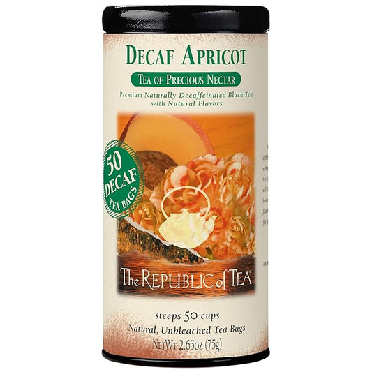 The Republic of Tea ??Decaf Apricot Black Tea Tin, 50 Tea Bags, Environmentally-Friendly Decaffeinated Tea
