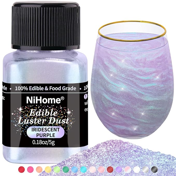NiHome Edible Food-Grade Glimmer Powder Glitter Luster Dust Metallic Food Decorating Sprinkle Glimmery Dust for Drink Wine Beverage Cake Dessert Bakery Restaurant Vegan (0.18oz/5g, Iridescent Purple)