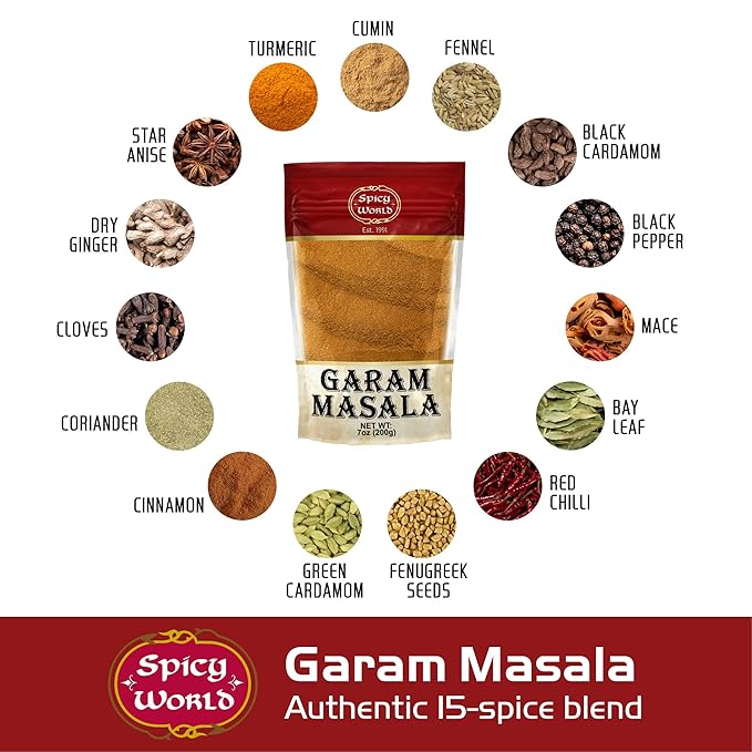 Spicy World Garam Masala Powder 7-Ounce (15 Premium Spice Blend) | Salt Free, Vegan | Indian Origin | Garam Masala Spice Powder