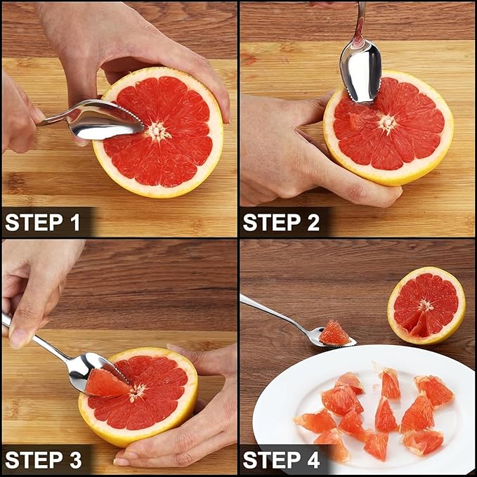 5Pcs Grapefruit Spoons and 3 Pcs Knives Set, Stainless Steel Grapefruit Utensils with Serrated Edge for Easy Cutting & Scooping, Rust-Proof Kitchen Tool for Avocado, Oranges and Melons