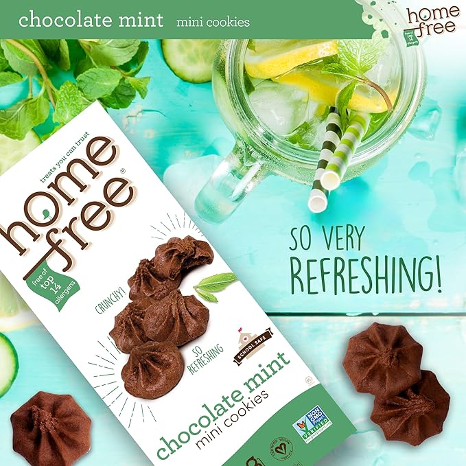 Homefree Chocolate Mint Mini Cookies, Gluten Free, Nut Free, Vegan, School Safe, and Allergy Friendly Snack, 5 oz. Box (Pack of 1)