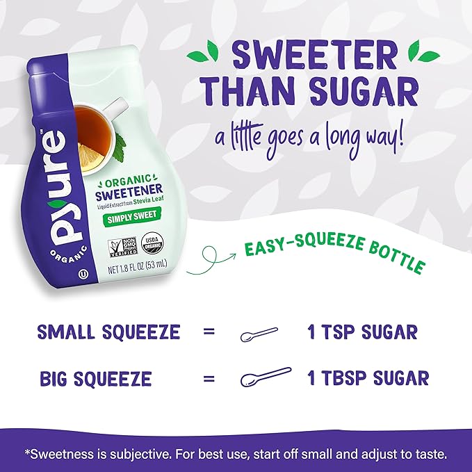 Pyure Organic Liquid Stevia Extract Sweetener ??Zero Calorie, Sugar Free, Keto Friendly, Plant-Based Sugar Substitute ??Non-GMO, Diabetic Friendly, Zero Carb, No Aftertaste ??Simply Sweet ??1.8 fl oz