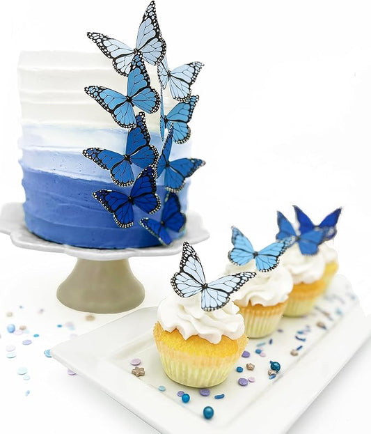 Sugar Robot Edible Butterflies for Cake Decorating- Ombre Monarch Butterfly- Cake Toppers and Cupcake Toppers - Decoration Made in the USA - Premium Crafted (Blue)