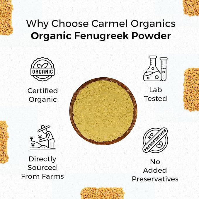 CARMEL ORGANICS Fenugreek |Methi Seeds (Powder, 24 Ounce or 1.5 Lbs)(Pack of 1) | USDA Certified Organic | Non-Gmo | No Added Preservatives | Indian Origin Fenugreek Seeds