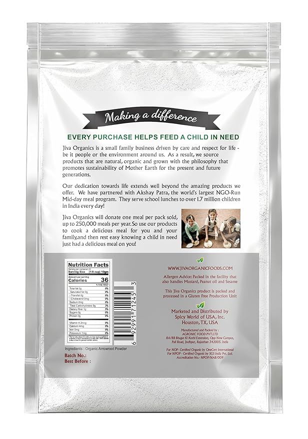 Jiva Organics Organic Arrowroot Flour (Powder) 8 Ounce Bag - Raw, Non-GMO, Gluten Free