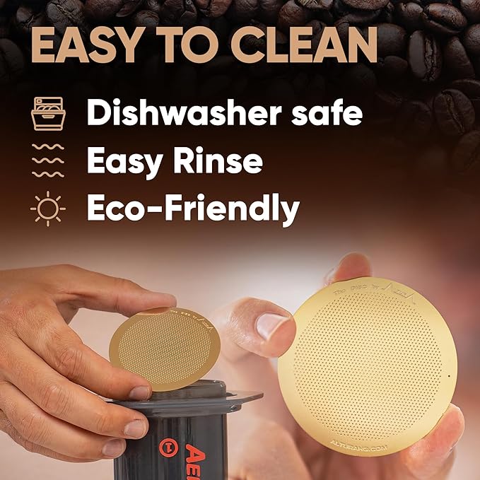 ALTURA The DISC Stainless Steel Filter for AeroPress Coffee Makers ??Reusable Metal Filter Replacement for Rich Flavor, Travel, and Eco-Friendly Brewing (Limited Edition GOLD)