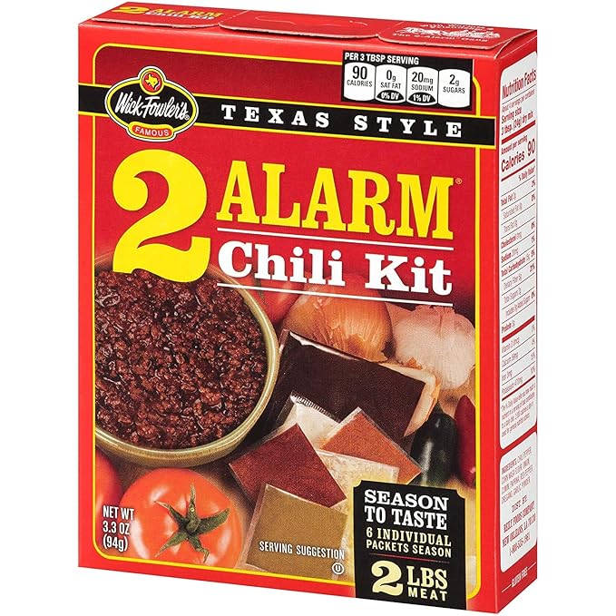 Wick Fowler's 2-Alarm Chili Kit, Texas Style Chili Seasoning Mix with Individual Packs of Spices, 3.3oz Box (Pack of 1)