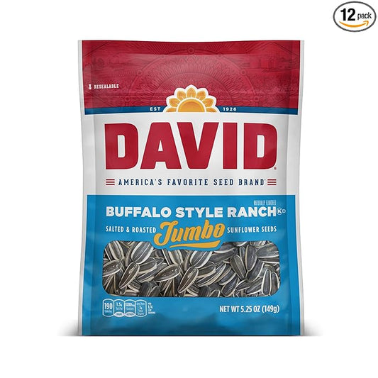 DAVID Seeds Roasted and Salted Spicy Queso Jumbo Sunflower Seeds, Keto Friendly, 5.25 Ounce (Pack of 12)