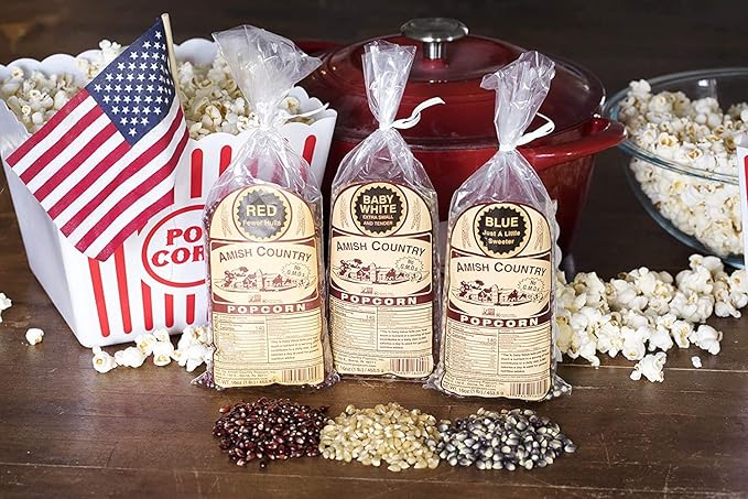Amish Country Popcorn | Variety Bundles | 3-1 lb Bags | Red - White - Blue Popcorn Kernels | Old Fashioned, Non-GMO and Gluten Free