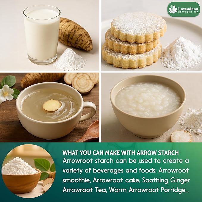 Lavendium, Premium Arrowroot Starch Powder ??17.6oz Resealable Bag, Gluten-Free, Non-GMO, Premium Plant-Based Thickener for Cooking, Baking & Frying. No Sugar. No Caffeine. Vegan