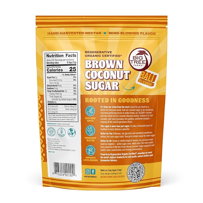 Big Tree Farms Organic Brown Coconut Sugar - Coconut Palm Sugar, Unrefined, Fine Crystals, Cane Sugar Replacement, Coconut Blossom Nectar, Vegan, Perfect for Baking - 1 Pound (Pack of 1)