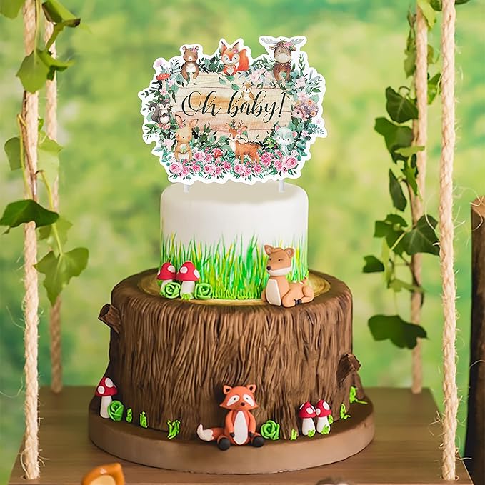 25pcs Woodland Animal Cupcake Toppers - Baby Shower Decorations for Woodland Party Supplies