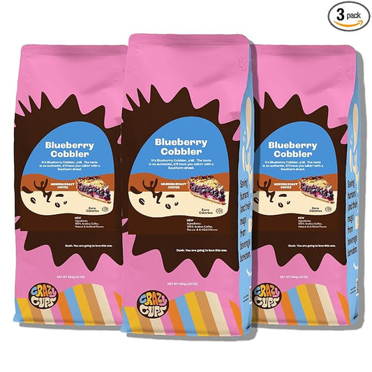 Crazy Cups Flavored Ground Blueberry Coffee, Blueberry Cobbler, For Brewing Flavored Hot or Iced Coffee, 3 Pack